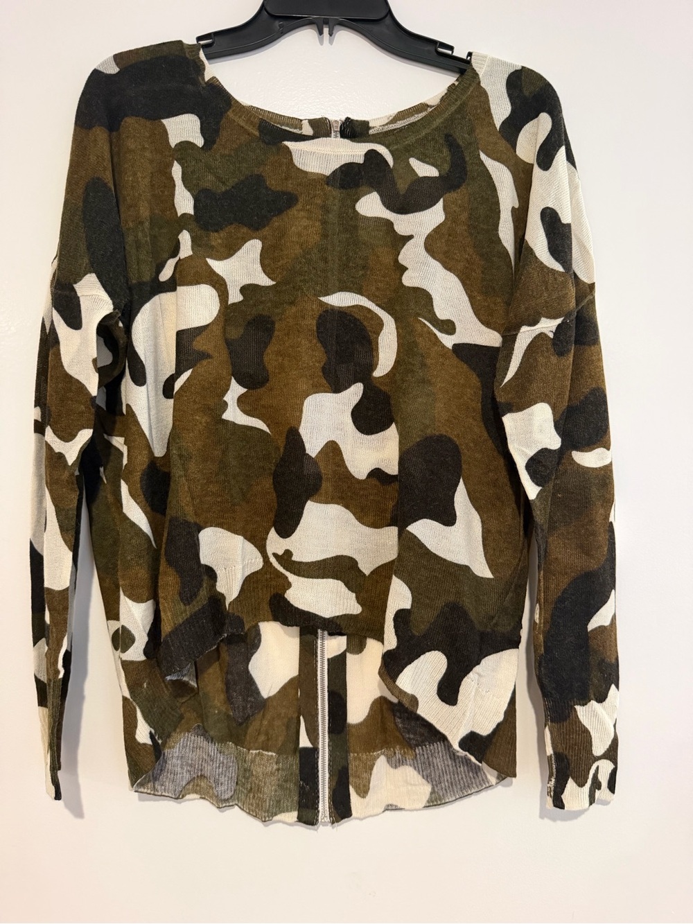 Olivaceous Camo Print Pullover Top in Olive, Black & White